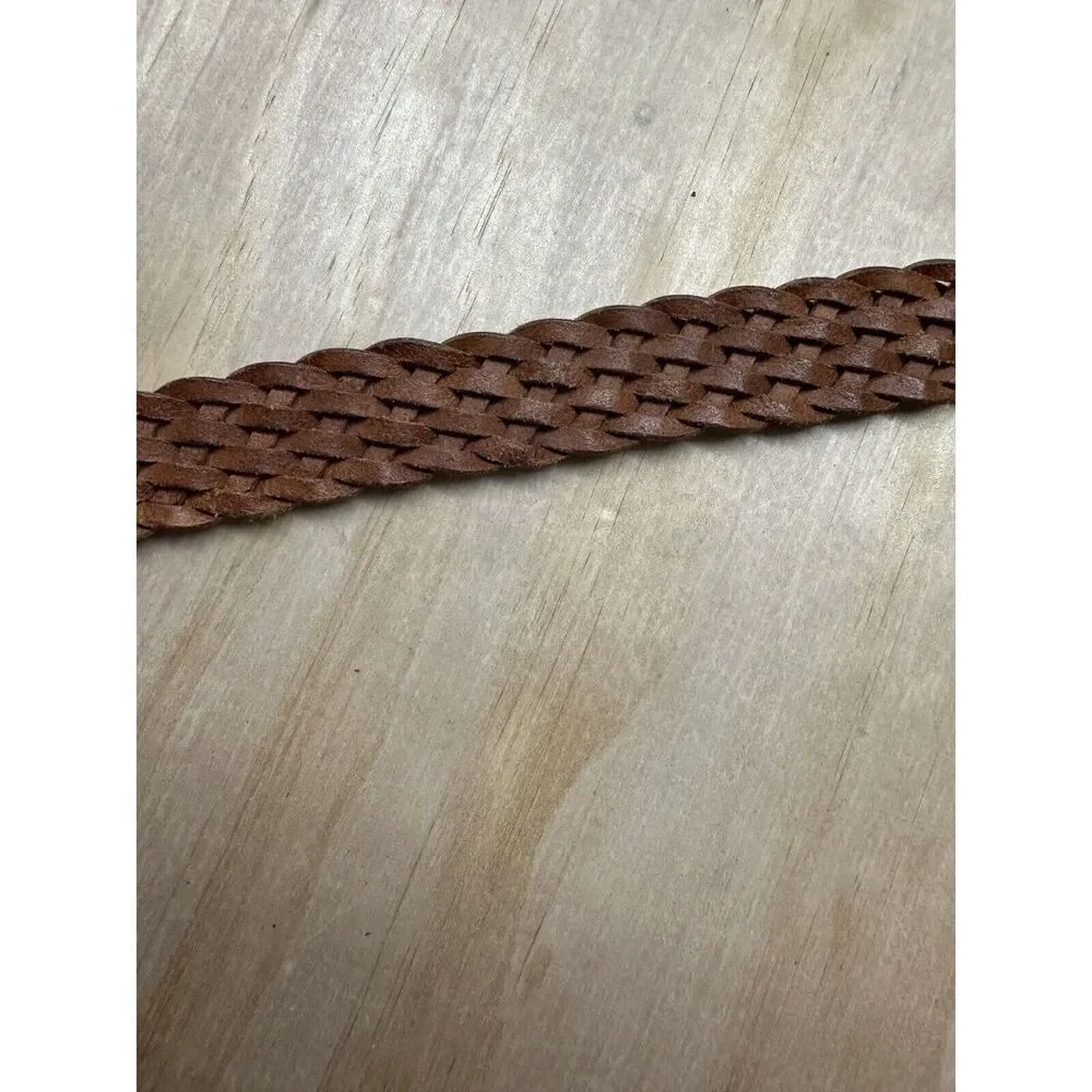 Vintage Brown Braided‎ Leather Belt Sz M L Made In Turkey Leather Buckle